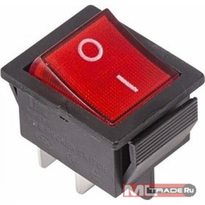 Выключатель клавишный 250V 16А (4с) ON-OFF красный  с подсветкой  REXANT